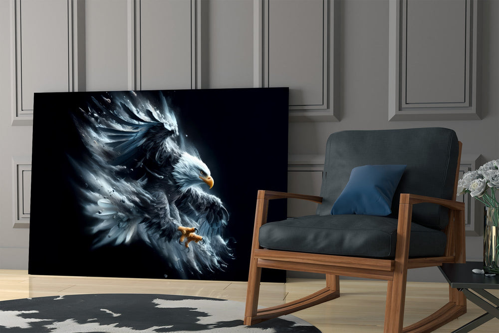 Apex-raptor portrait cinematic glass wall art in private library reading nook