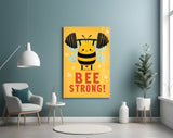 Bee-Strong typography cinematic glass wall art in teen game-room