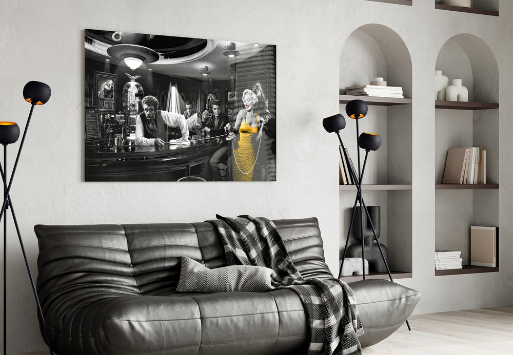 Sci-fi graffiti cinematic glass wall art in creative-agency reception