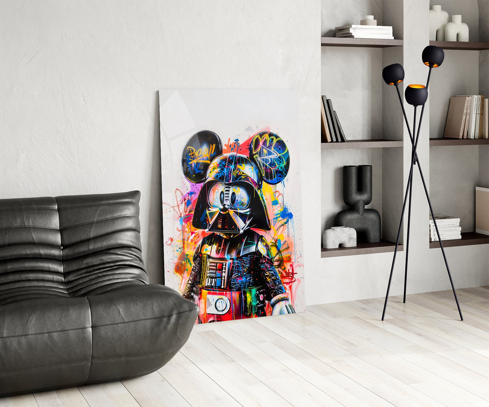Vader splatter cinematic glass wall art over modern bar console