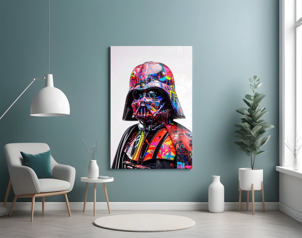 Sci-fi graffiti colorway cinematic glass wall art in creative-agency reception