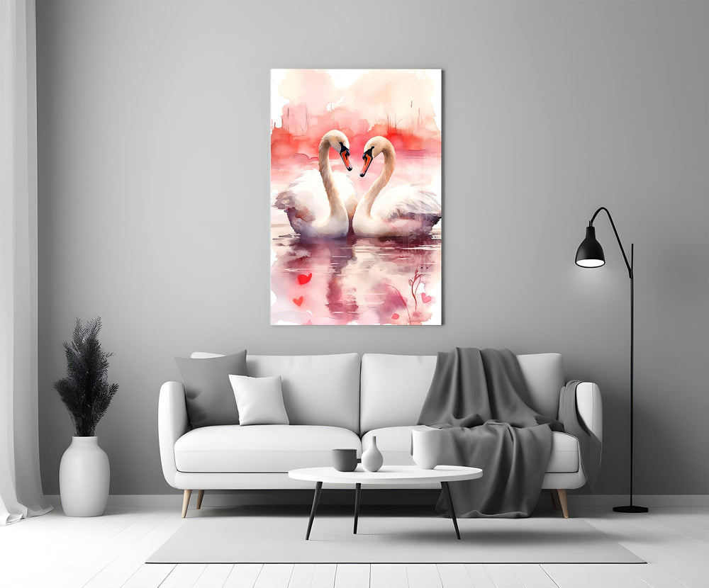 Rose-pink watercolor cinematic glass wall art in heritage stairwell