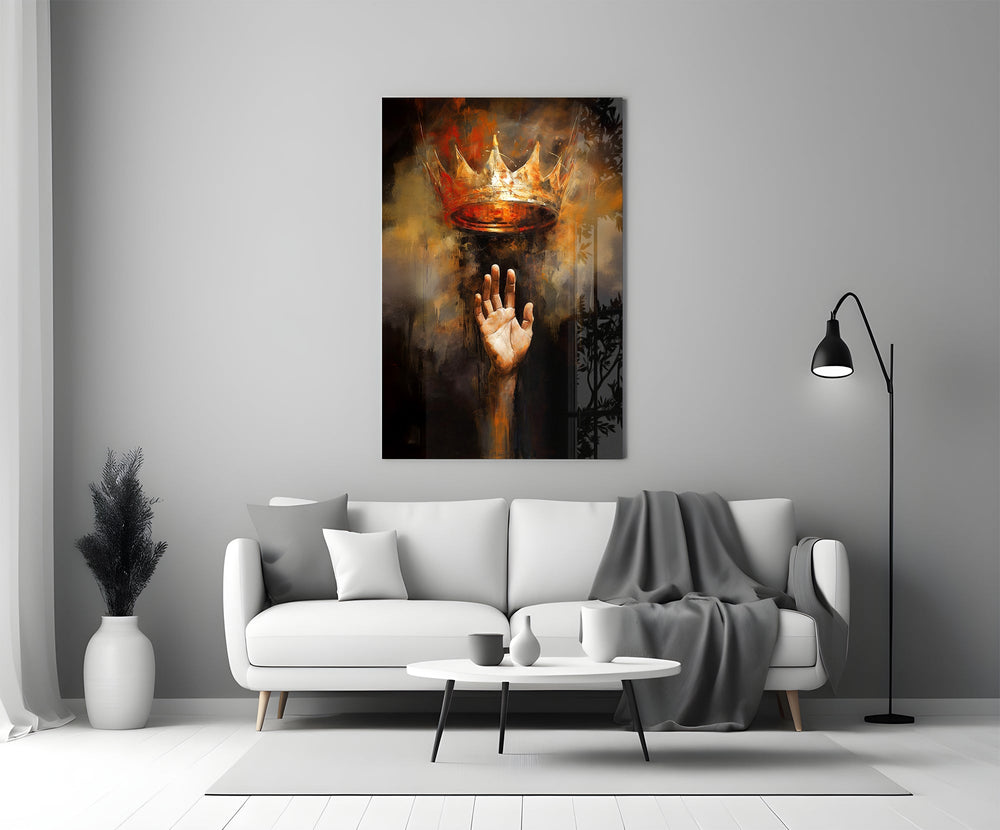 Caravaggio chiaroscuro cinematic glass wall art in heritage stairwell