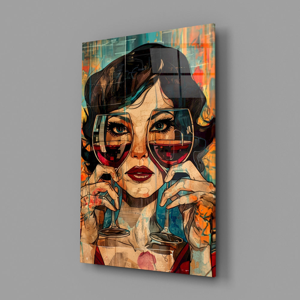 Pop Art bistro cinematic glass wall art in feminine-luxe boudoir