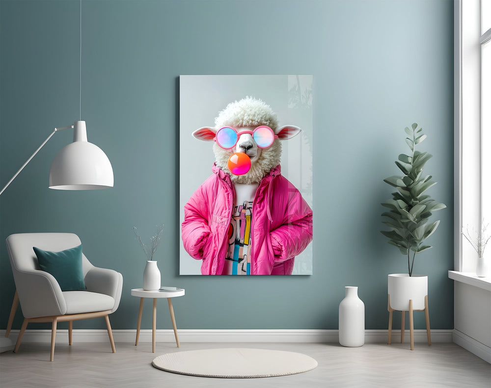 Pop streetwear cinematic glass wall art in streetwear-boutique entry