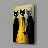 Edward Gorey anthropomorphic cinematic glass wall art in feminine-luxe boudoir