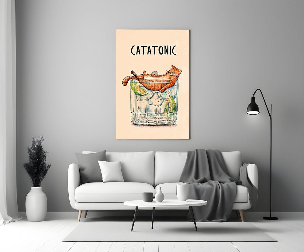 Hand-lettered cocktail cinematic glass wall art in heritage stairwell