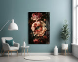 Surreal flora cinematic glass wall art in creative studio
