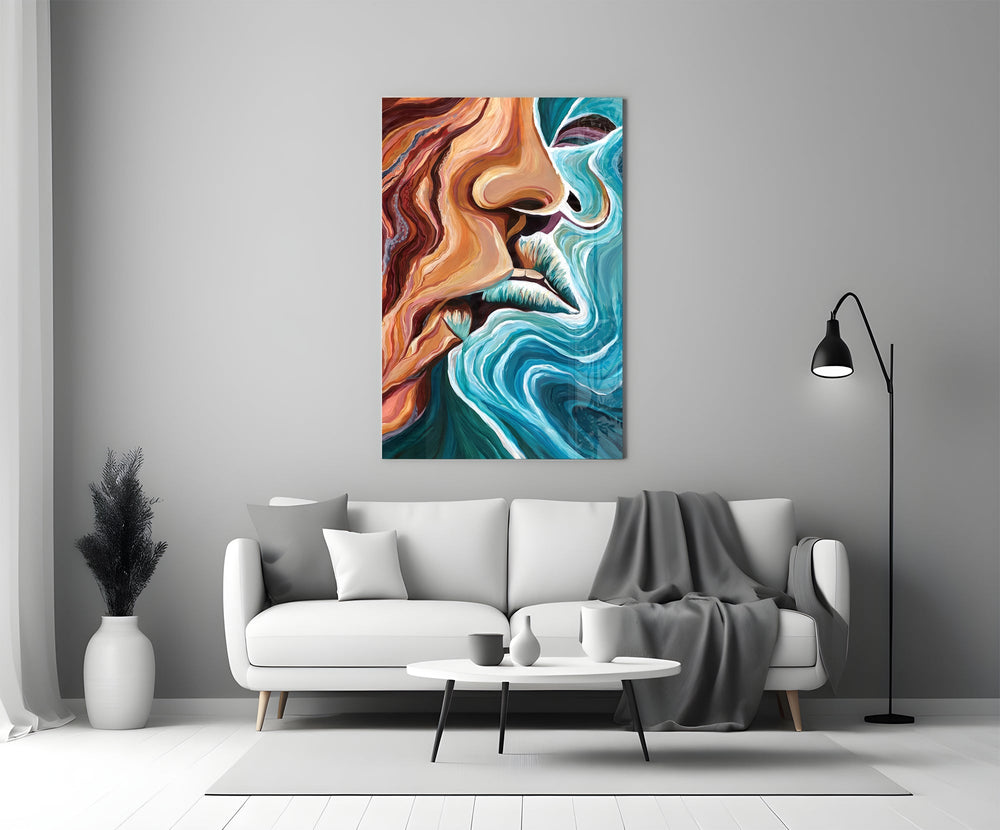 Henri-Matisse style cinematic glass wall art in heritage stairwell