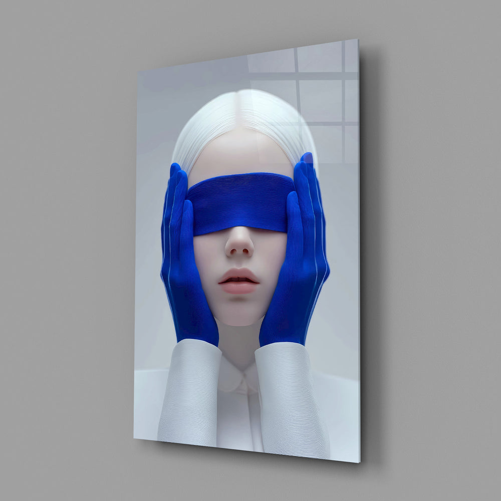 Fashion editorial Klein Blue cinematic glass wall art in creative-agency reception