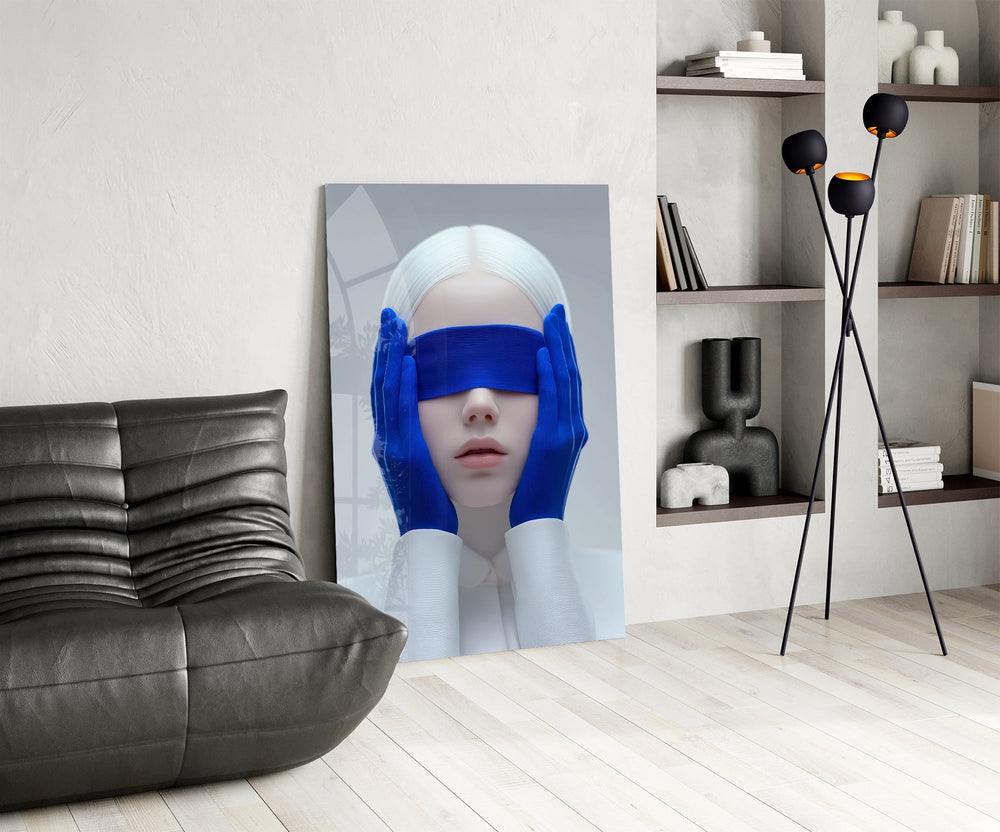Conceptual portrait cinematic glass wall art over modern dining sideboard