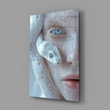 Gothic Medusa fashion cinematic glass wall art in feminine-luxe boudoir