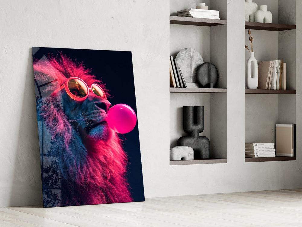 Neon wildlife cinematic glass wall art in private library reading nook
