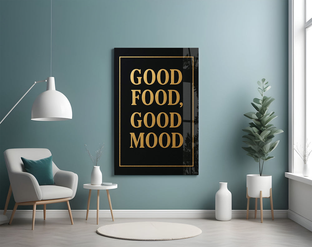 Trajan serif gold cinematic glass wall art in chef's-home pantry