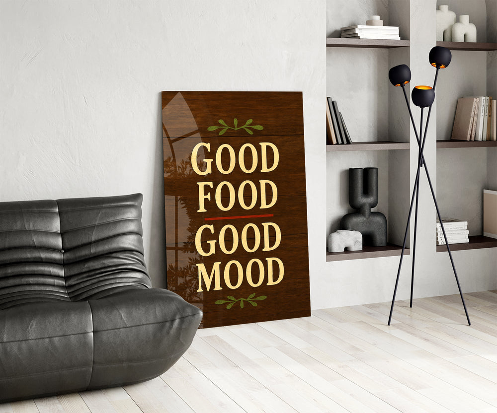 Cream serif walnut cinematic glass wall art over modern dining sideboard