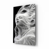 Smoke strands muse cinematic glass wall art over walnut console in designer wellness clinic