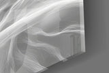 Smoke-strand hair cinematic glass wall art in meditation studio