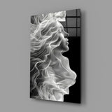 Symbolist ethereal cinematic glass wall art in feminine-luxe boudoir