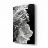 Smoke profile muse cinematic glass wall art over walnut console in designer wellness clinic