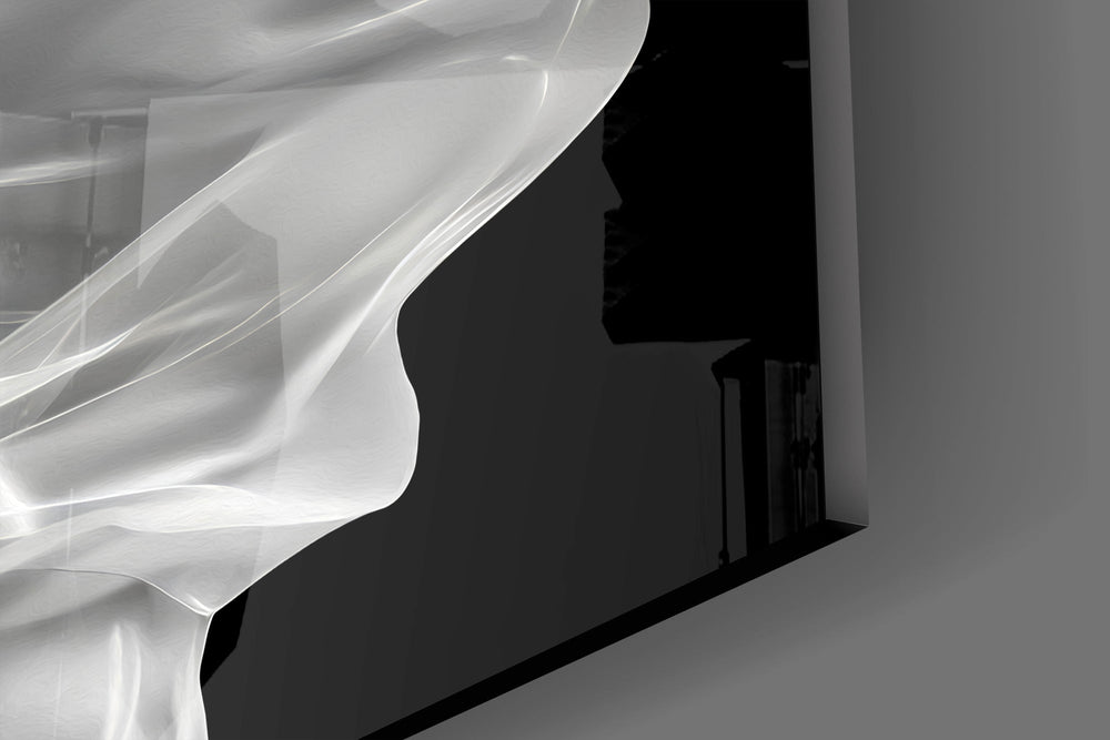 Smoke-profile muse cinematic glass wall art in meditation studio