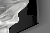 Smoke-profile muse cinematic glass wall art in meditation studio