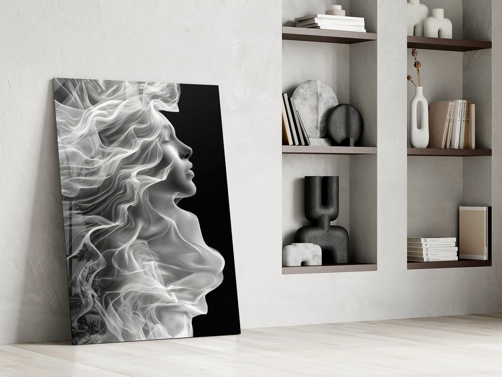 Digital fantasy muse cinematic glass wall art in private library reading nook