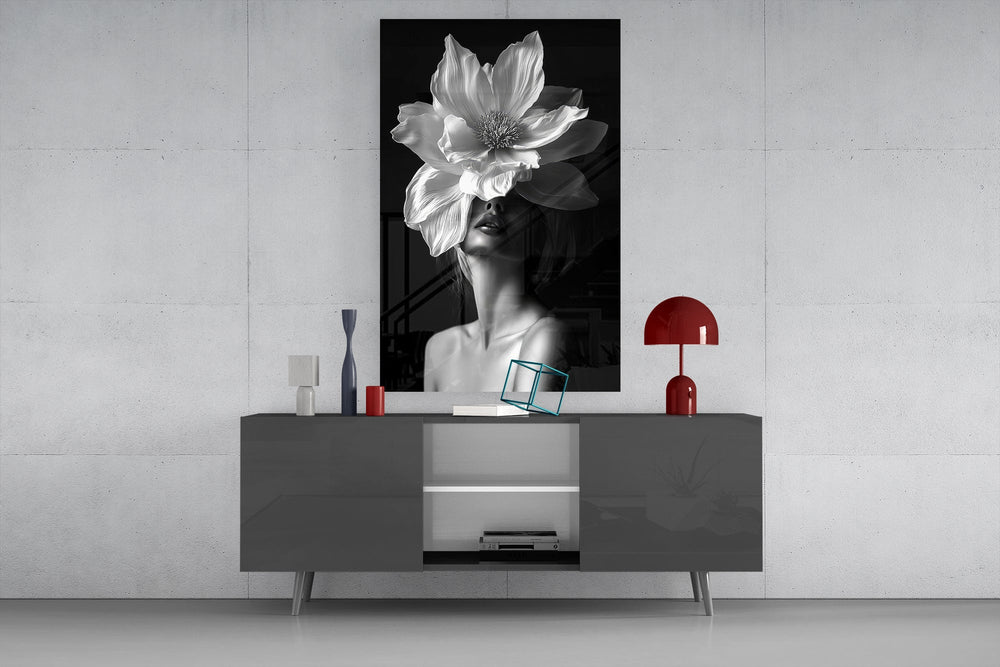 Surreal beauty cinematic glass wall art in light-filled atelier