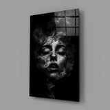 Dark Symbolist phantom cinematic glass wall art in feminine-luxe boudoir