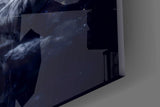 Marble-hands eye cinematic glass wall art in meditation studio