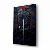 Iron Throne cinematic glass wall art over walnut console in designer entertainment den