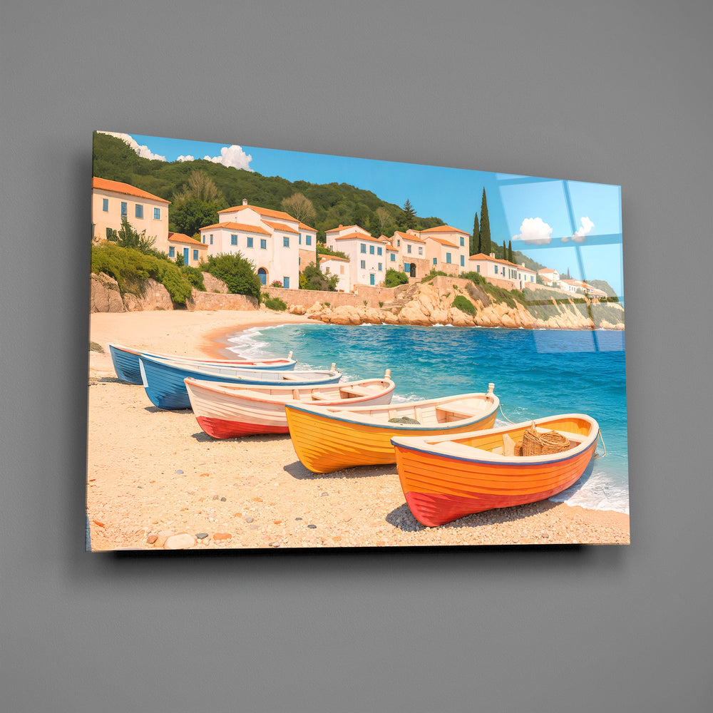 Mediterranean travel cinematic glass wall art in Mediterranean-themed dining room