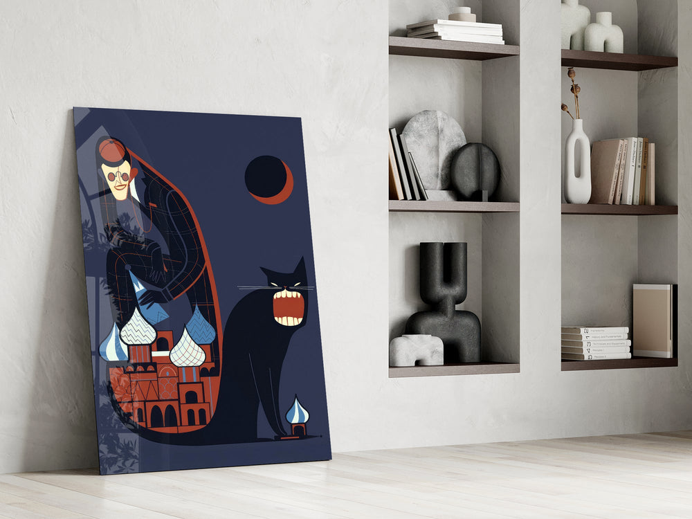 Editorial illustration cinematic glass wall art in private library reading nook