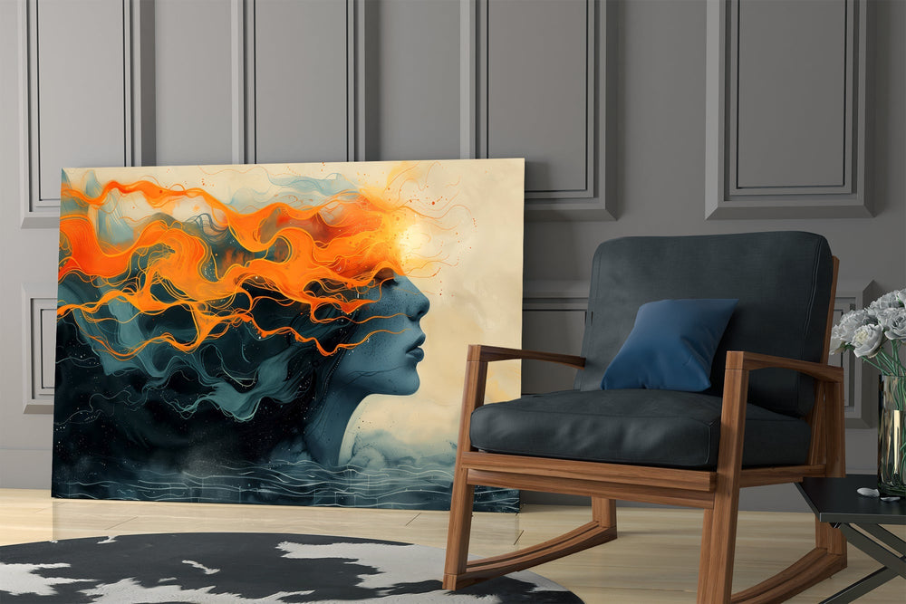 Fluid-art portrait cinematic glass wall art in private library reading nook