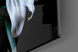 Three lilies cinematic glass wall art in heritage dining room