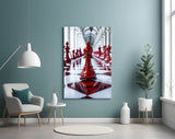 Marble corridor chess cinematic glass wall art in masculine-luxe study