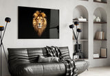 Saffron-mane lion cinematic glass wall art in private library