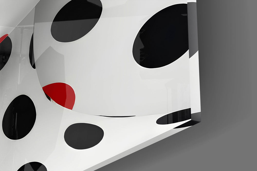 Polka-dot bodypaint cinematic glass wall art in glamorous powder-room