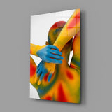 Fine art body painting cinematic glass wall art in yoga-studio reception