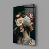 Old Master surreal floral cinematic glass wall art in feminine-luxe boudoir