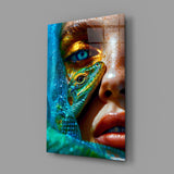 Fashion editorial surreal beauty cinematic glass wall art in feminine-luxe boudoir