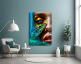 Surreal beauty cinematic glass wall art in tattoo-studio entry