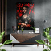 Mona Lisa Ve Kedi Fırçalı Metalik Alu-Dibond.