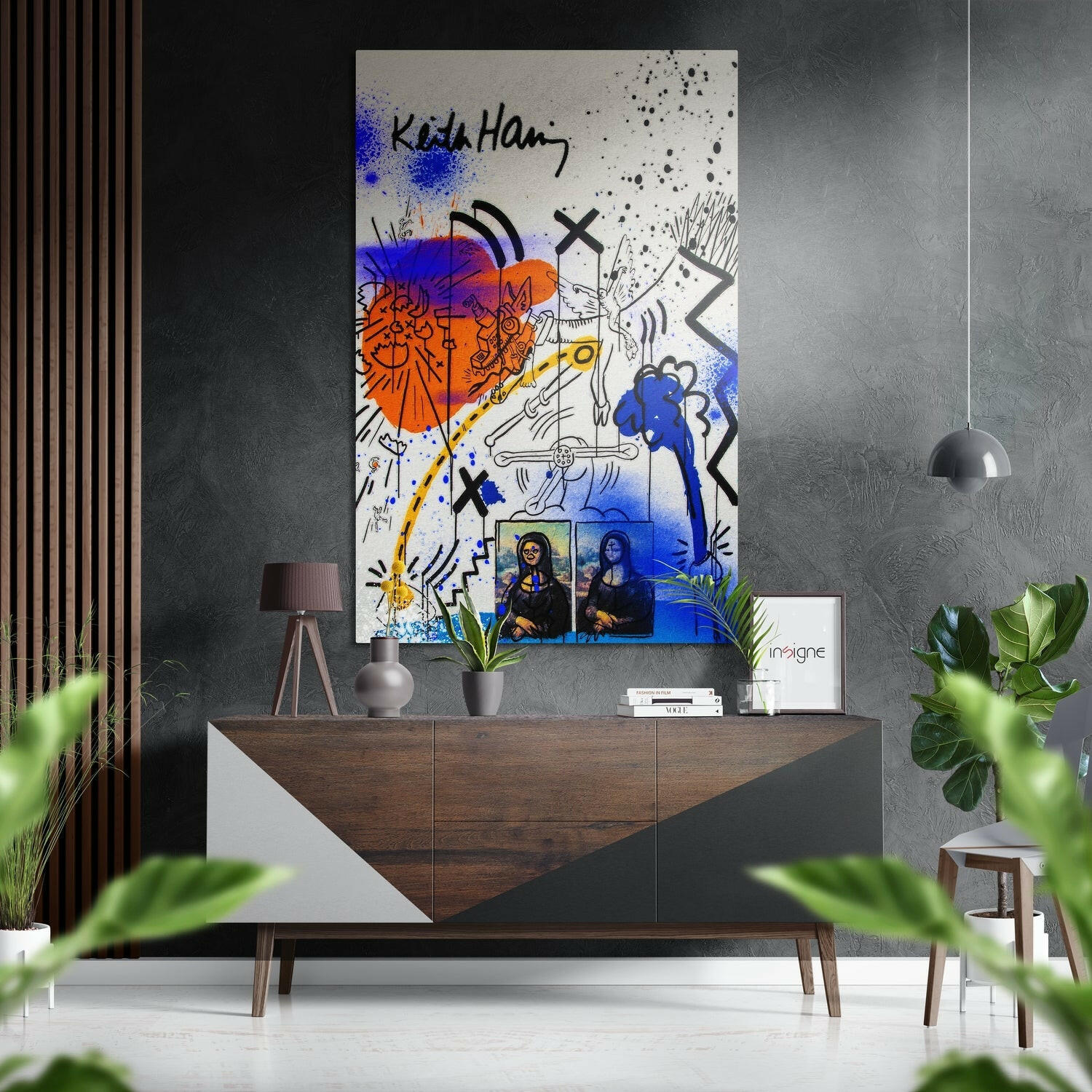 Keith Haring Fırçalı Metalik Alu-Dibond.