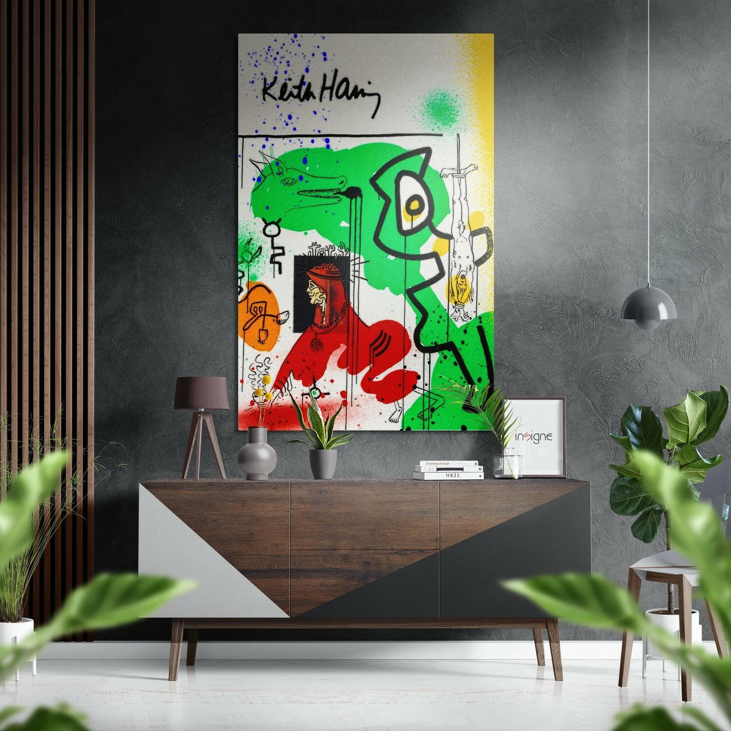 Keith Haring Fırçalı Metalik Alu-Dibond.