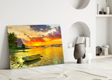 Gün Batımı Balıkçılığı Cam Tablo