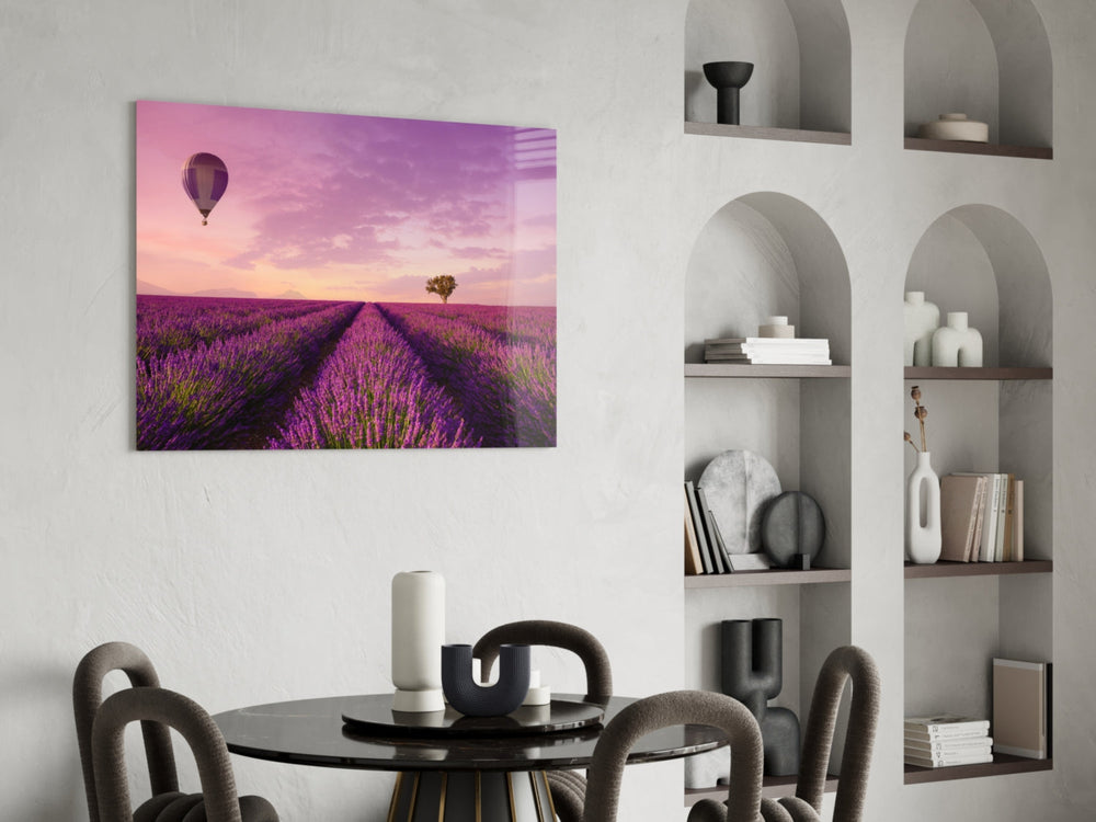 Lavanta ve Balon Cam Sanatı Cam Tablo
