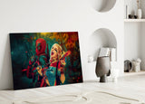 Harley Quinn ve Deadpool Cam Sanatı Cam Tablo