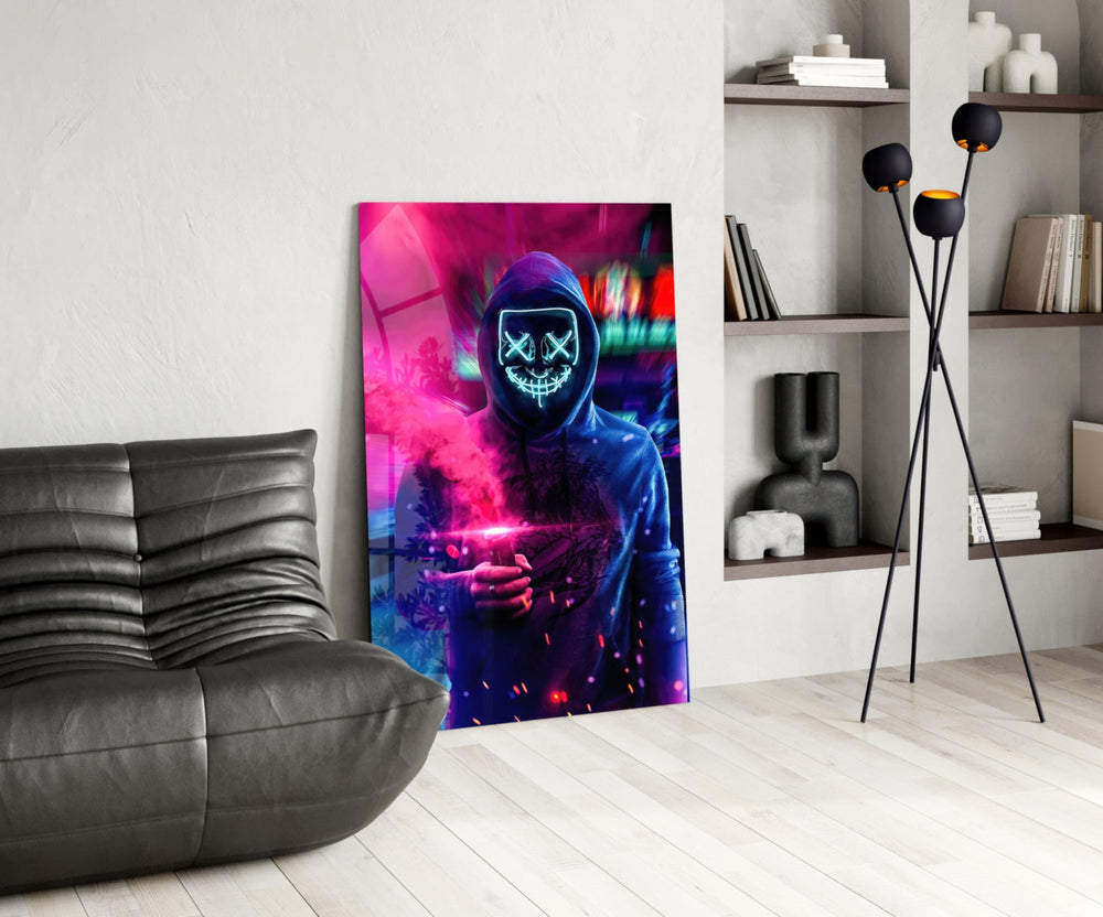 Neon Protesto Cam Sanatı Cam Tablo