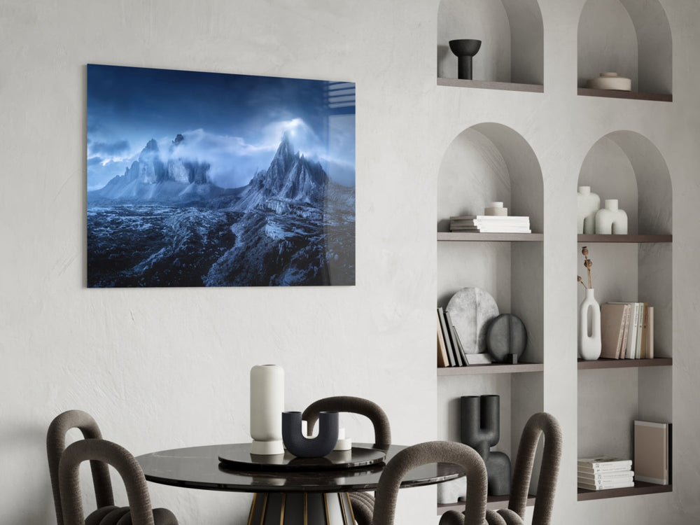 Etkileyici Dağlar Cam Sanatı Cam Tablo