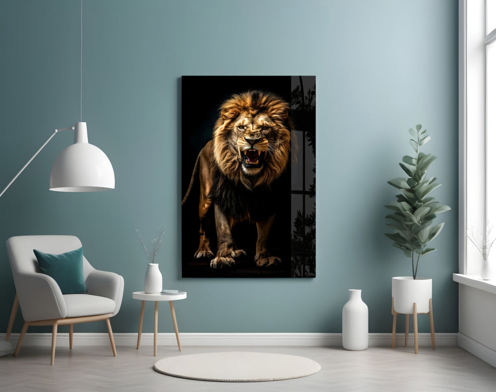 Karanlıktaki Aslan Cam Tablo || Tasarımcı Koleksiyonu